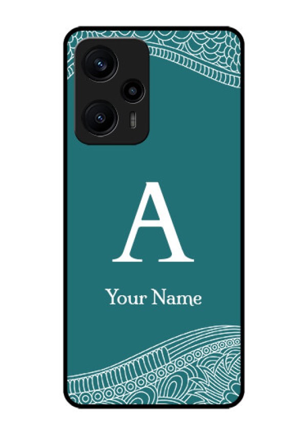 Poco F5 Personalized Glass Phone Case - line art pattern with custom name Design