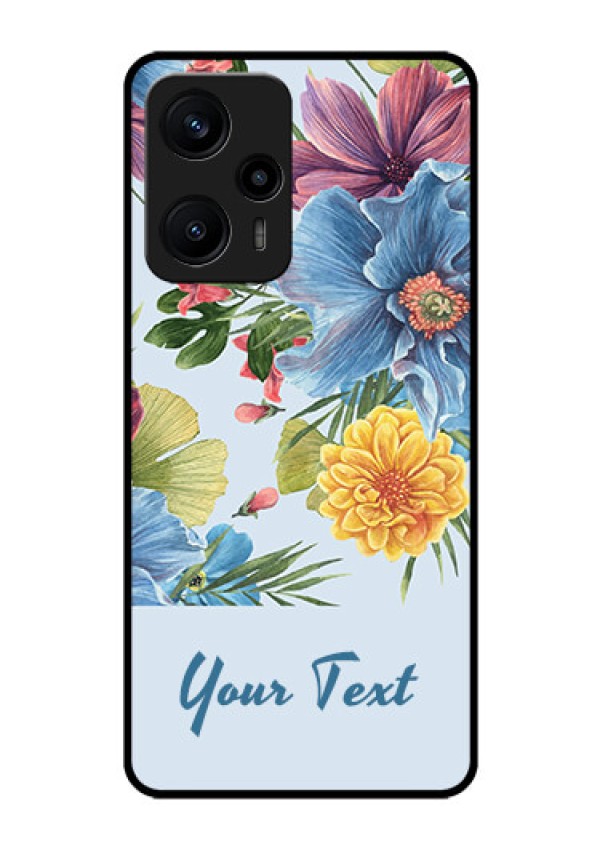 Poco F5 Custom Glass Mobile Case - Stunning Watercolored Flowers Painting Design