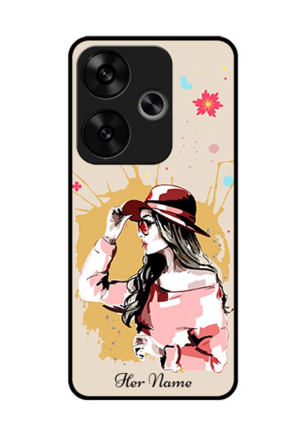 Poco F6 5G Custom Glass Phone CaseWomen With Pink Hat Design