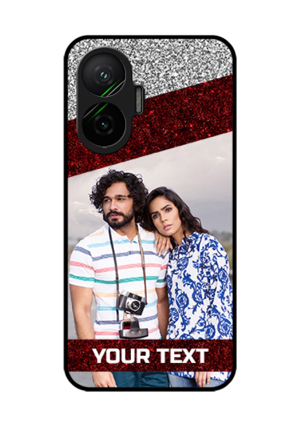 Poco F7 5G Custom Glass Phone Case - Image Holder With Glitter Strip Design