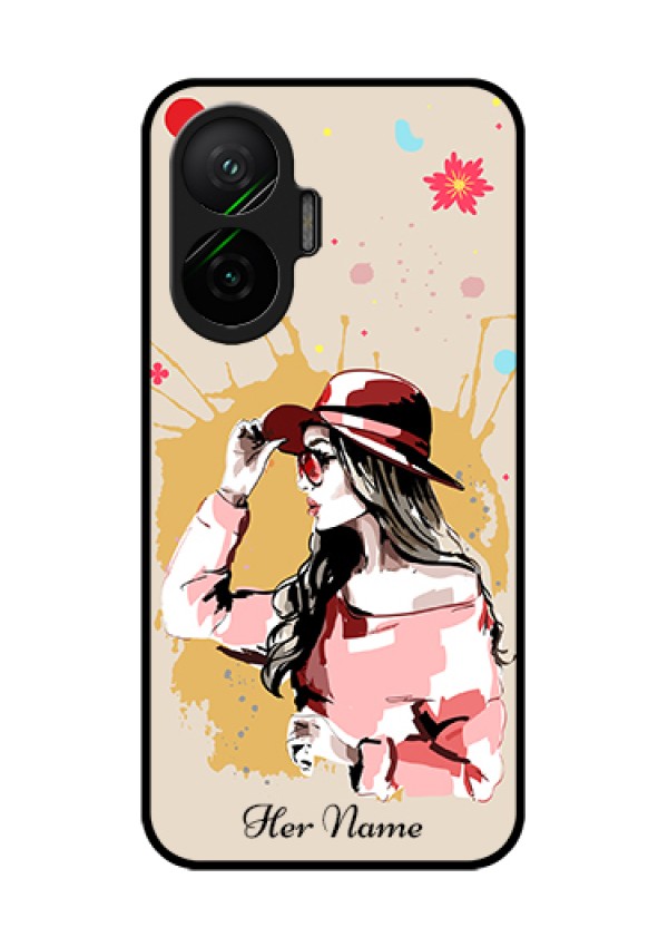Poco F7 5G Custom Glass Phone Case - Women With Pink Hat Design