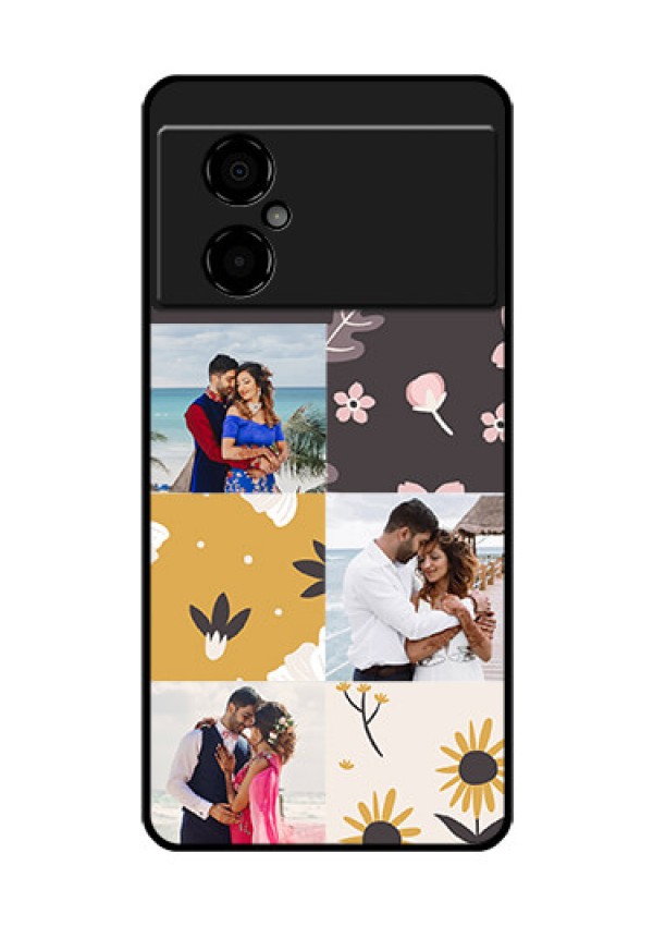 Poco M4 5G Photo Printing on Glass Case - 3 Images with Floral Design