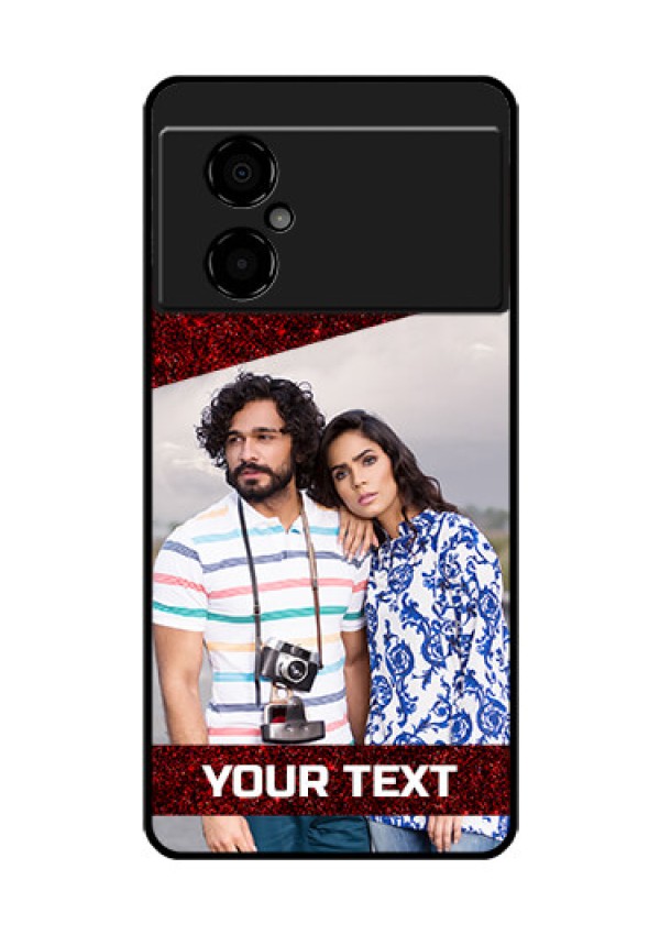 Poco M4 5G Personalized Glass Phone Case - Image Holder with Glitter Strip Design