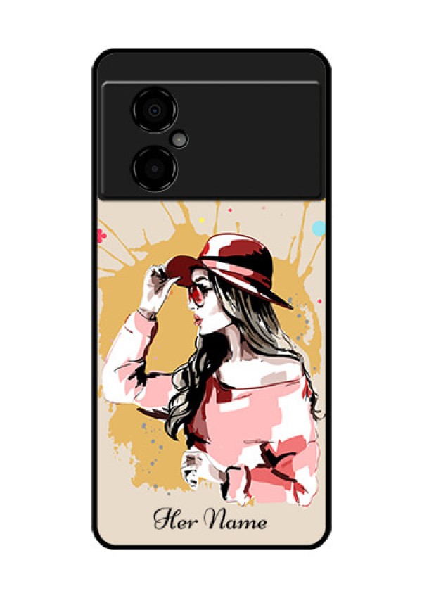 Poco M4 5G Photo Printing on Glass Case - Women with pink hat Design