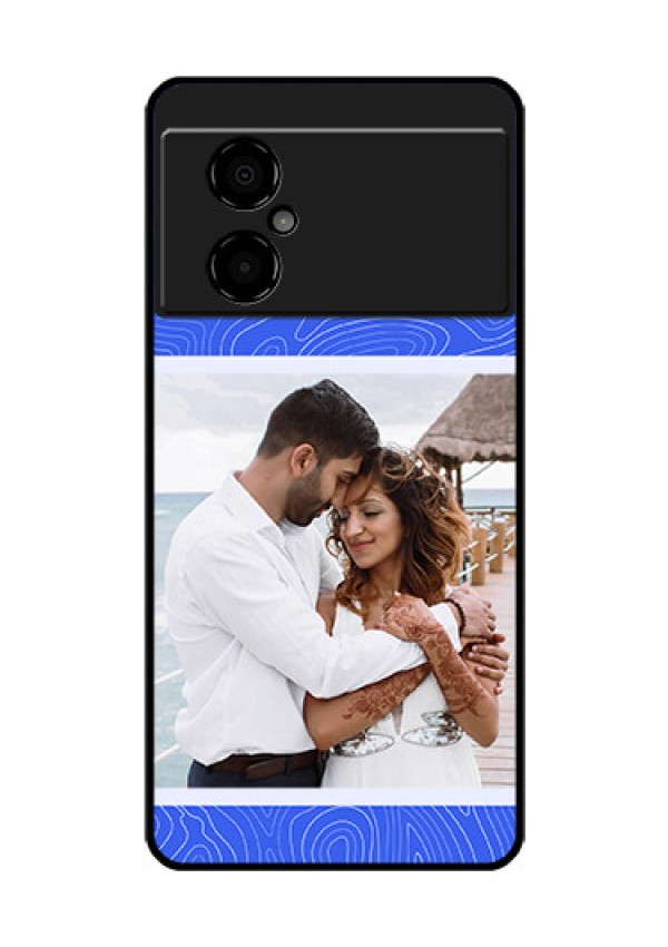 Poco M4 5G Custom Glass Mobile Case - Curved line art with blue and white Design