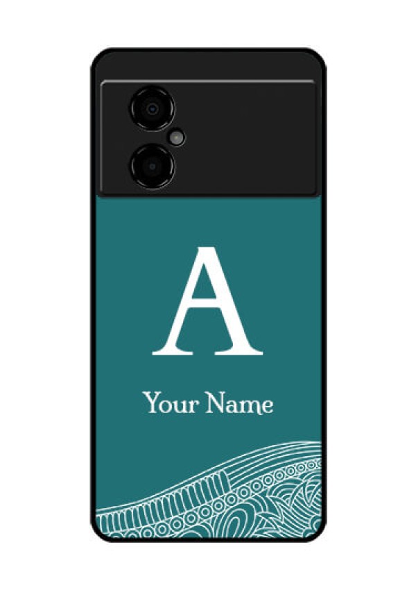 Poco M4 5G Personalized Glass Phone Case - line art pattern with custom name Design