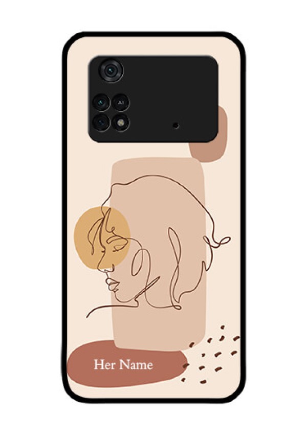 Poco M4 Pro 4G Photo Printing on Glass Case - Calm Woman line art Design