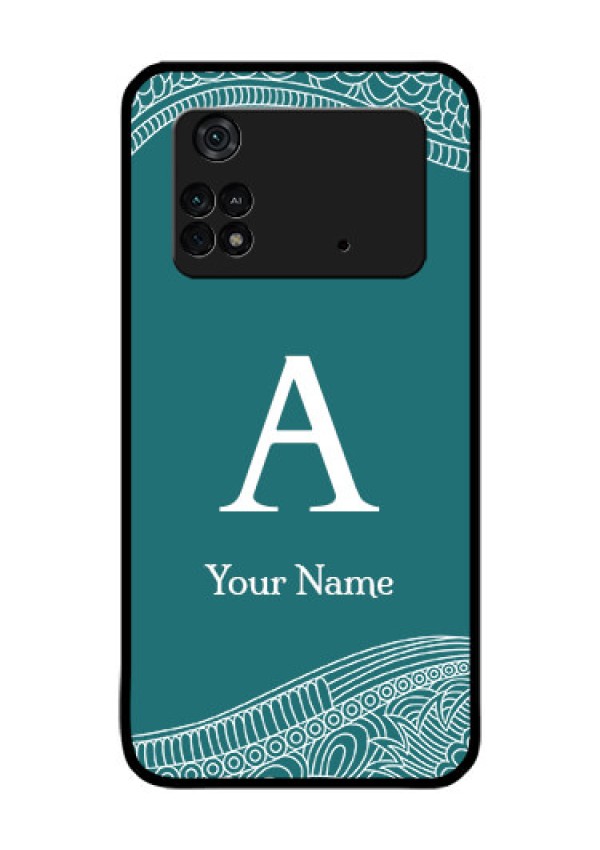 Poco M4 Pro 4G Personalized Glass Phone Case - line art pattern with custom name Design