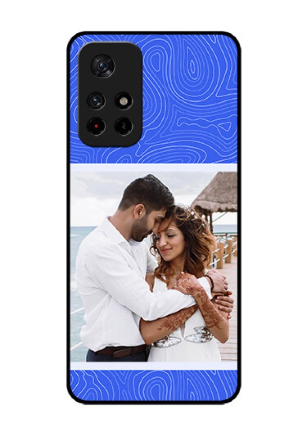 Poco M4 Pro 5G Custom Glass Mobile Case - Curved line art with blue and white Design