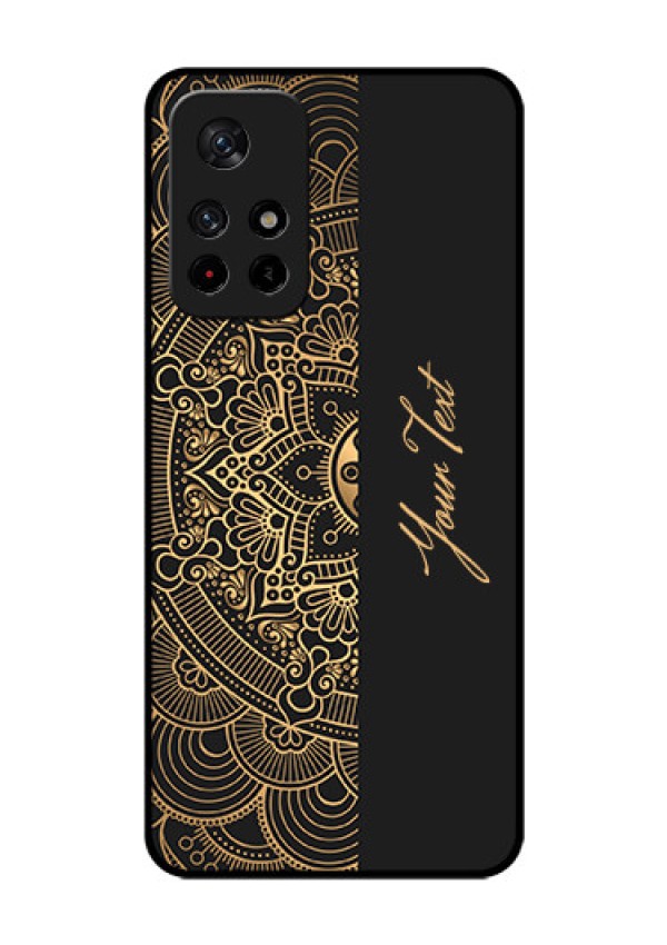 Poco M4 Pro 5G Photo Printing on Glass Case - Mandala art with custom text Design