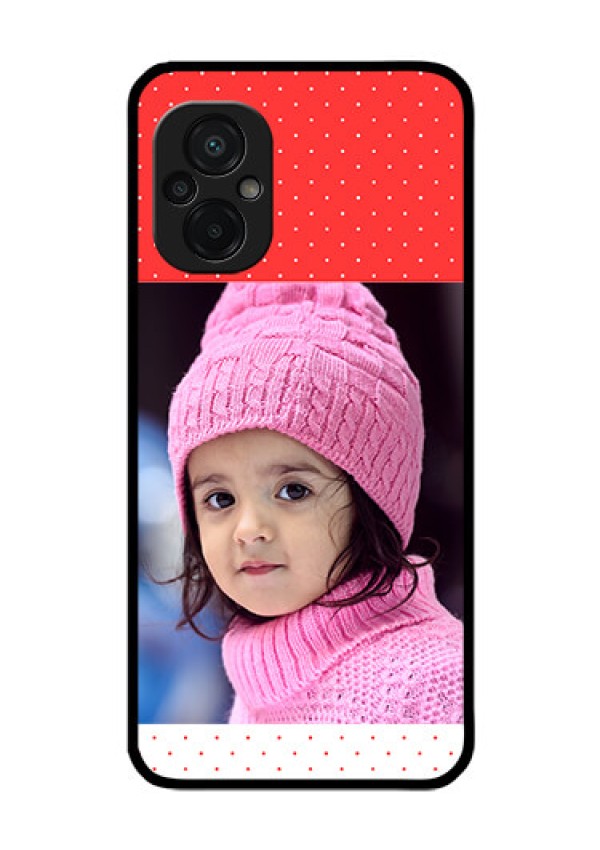Poco M5 Photo Printing on Glass Case - Red Pattern Design