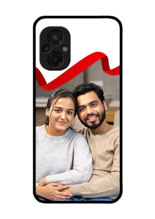 Poco M5 Photo Printing on Glass Case - Red Ribbon Frame Design