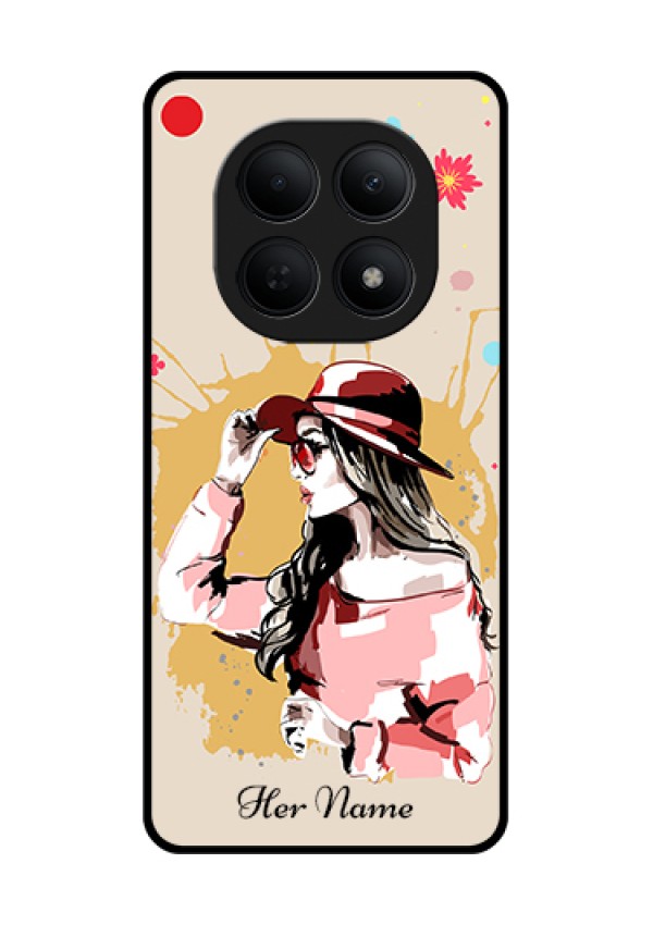 Poco M8 5G Custom Glass Phone Case - Women With Pink Hat Design