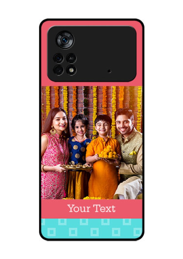 Poco X4 Pro 5G Personalized Glass Phone Case - Peach & Blue Color Design