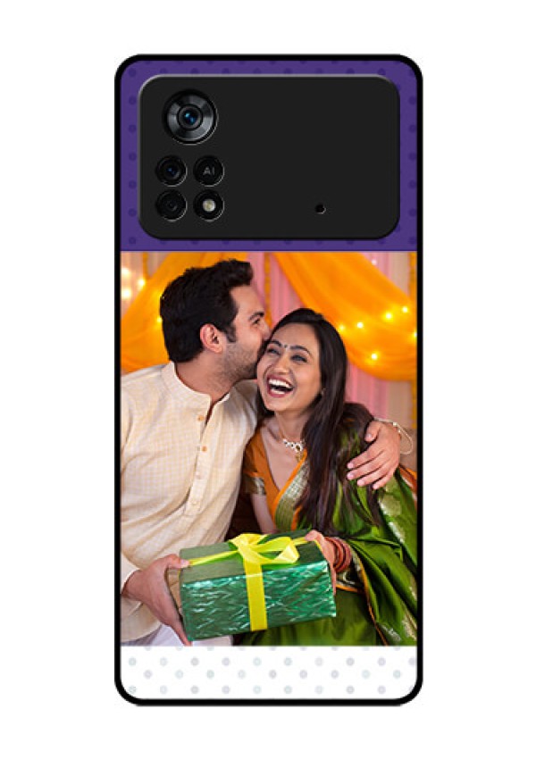 Poco X4 Pro 5G Personalized Glass Phone Case - Violet Pattern Design
