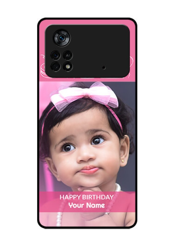Poco X4 Pro 5G Photo Printing on Glass Case - with Birthday Line Art Design