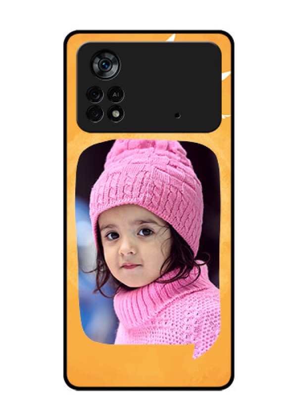 Poco X4 Pro 5G Personalized Glass Phone Case - Water Color Design with Bird Icons