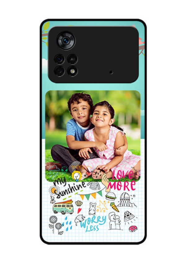 Poco X4 Pro 5G Photo Printing on Glass Case - Doodle love Design