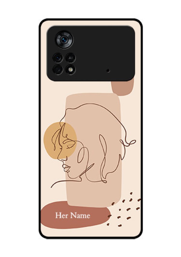 Poco X4 Pro 5G Photo Printing on Glass Case - Calm Woman line art Design
