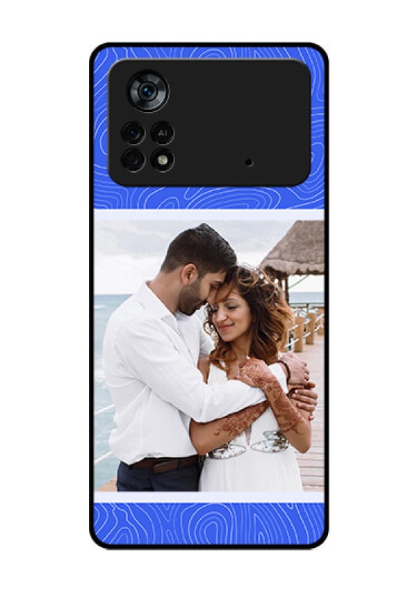 Poco X4 Pro 5G Custom Glass Mobile Case - Curved line art with blue and white Design