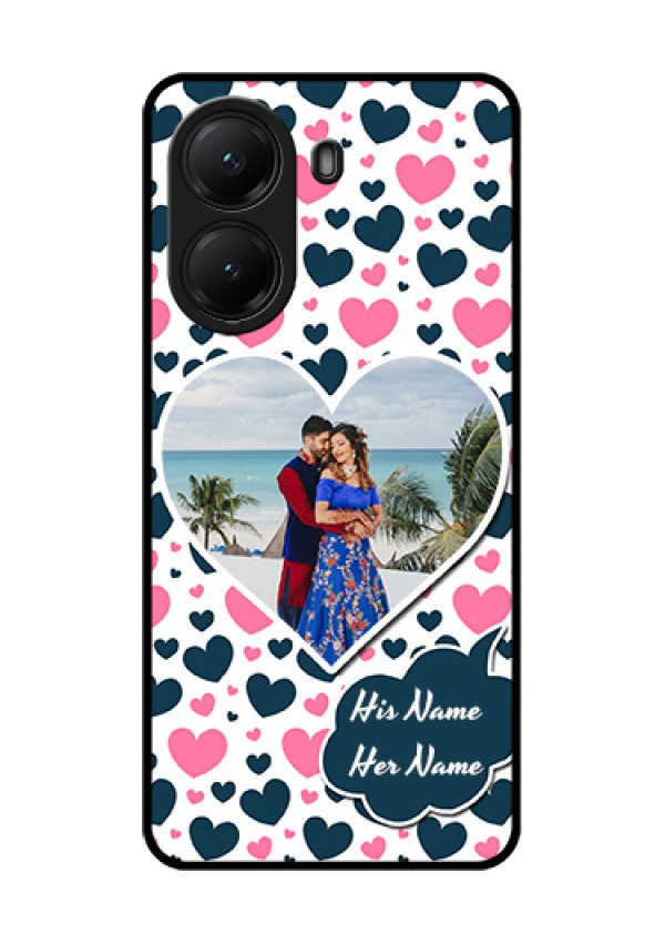 Poco X7 Pro 5G Custom Glass Phone Case - Pink & Blue Heart Design