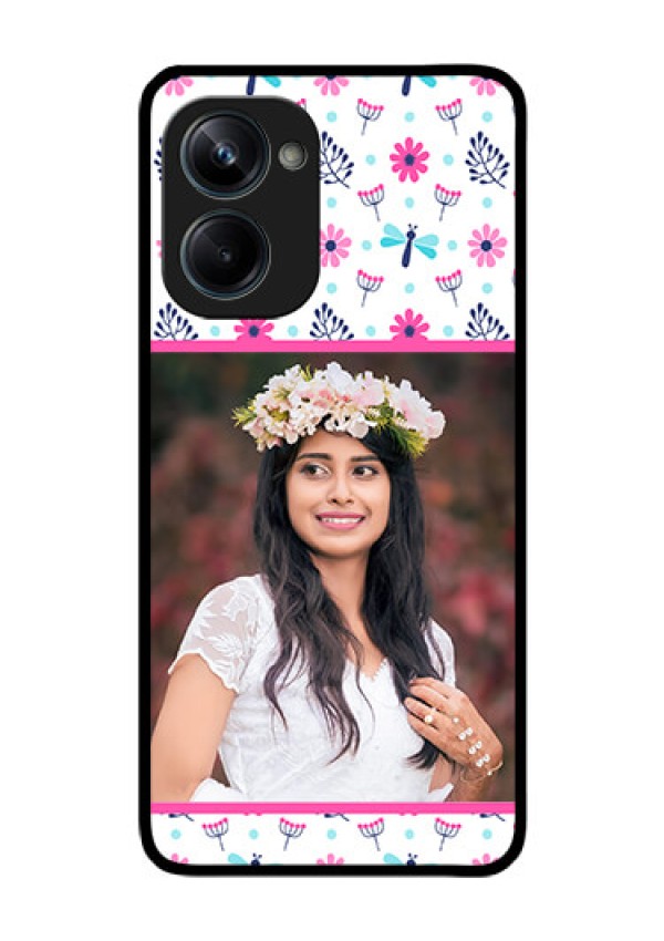 Realme 10 Pro 5G Photo Printing on Glass Case - Colorful Flower Design