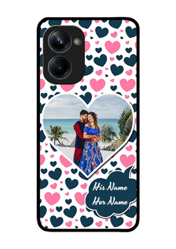 Realme 10 Pro 5G Custom Glass Phone Case - Pink & Blue Heart Design