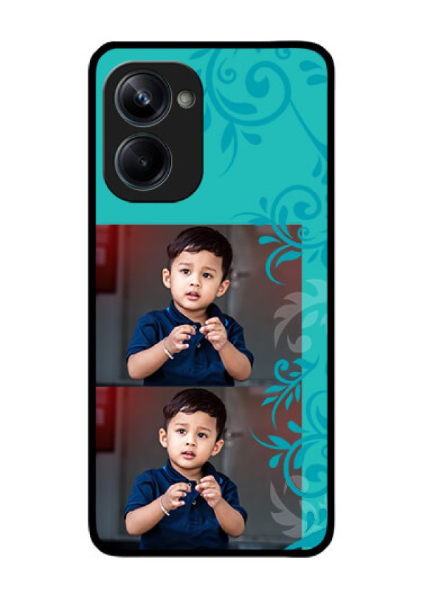 Realme 10 Pro 5G Personalized Glass Phone Case - with Photo and Green Floral Design