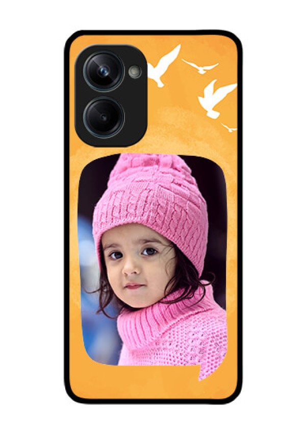 Realme 10 Pro 5G Personalized Glass Phone Case - Water Color Design with Bird Icons
