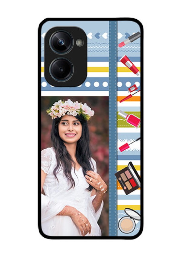 Realme 10 Pro 5G Personalized Glass Phone Case - Makeup Icons Design