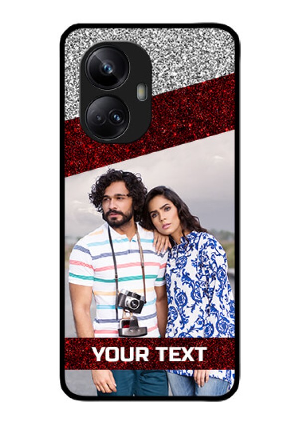 Realme 10 Pro Plus 5G Personalized Glass Phone Case - Image Holder with Glitter Strip Design