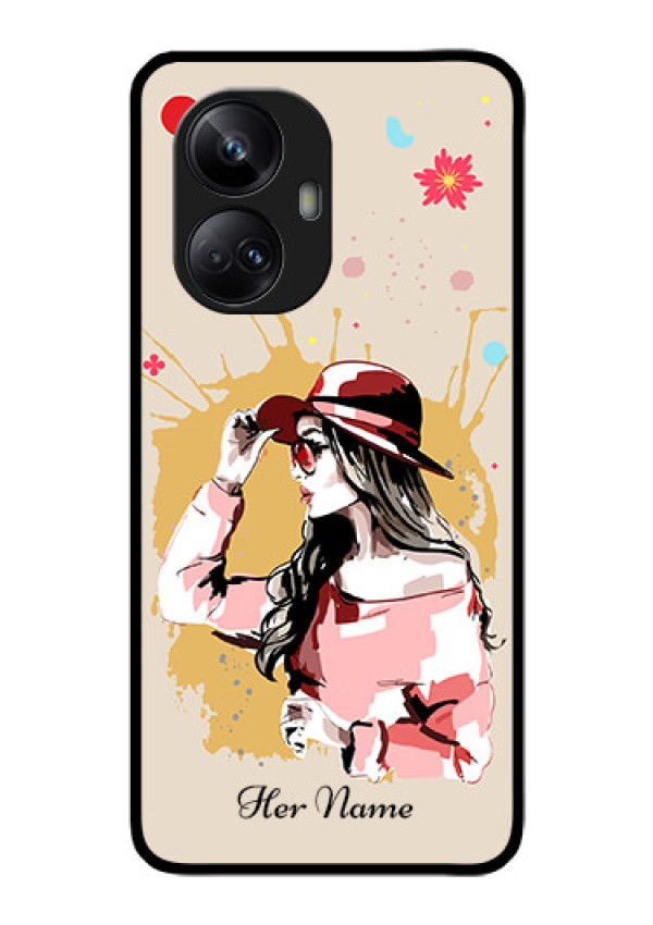 Realme 10 Pro Plus 5G Photo Printing on Glass Case - Women with pink hat Design