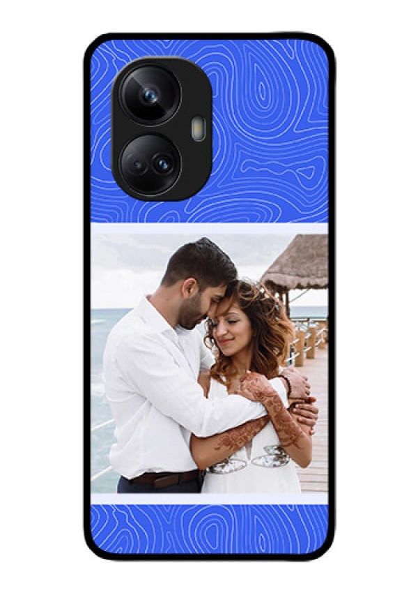 Realme 10 Pro Plus 5G Custom Glass Mobile Case - Curved line art with blue and white Design