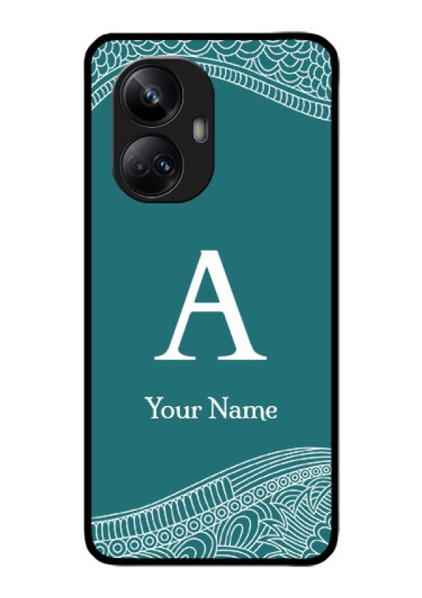 Realme 10 Pro Plus 5G Personalized Glass Phone Case - line art pattern with custom name Design