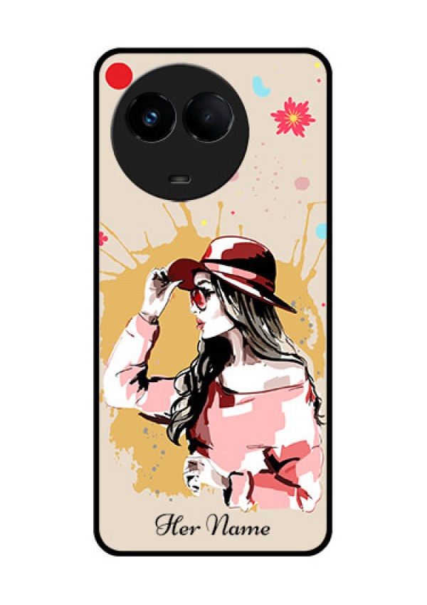 Realme 11 5G Photo Printing on Glass Case - Women with pink hat Design