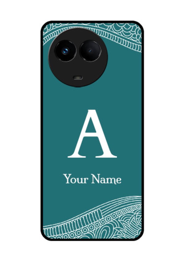 Realme 11 5G Personalized Glass Phone Case - line art pattern with custom name Design