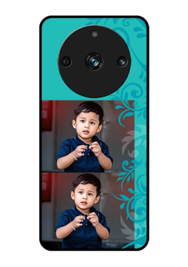 Realme 11 Pro Plus 5G Personalized Glass Phone Case - with Photo and Green Floral Design