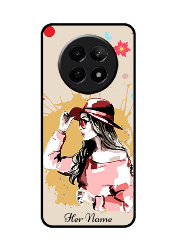 Realme 12 5G Custom Glass Phone Case - Women With Pink Hat Design