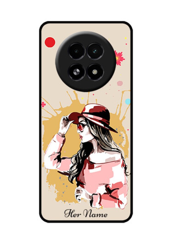 Realme 13 5G Custom Glass Phone Case - Women With Pink Hat Design