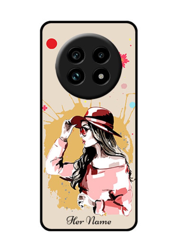 Realme 13 Pro 5G Custom Glass Phone Case - Women With Pink Hat Design