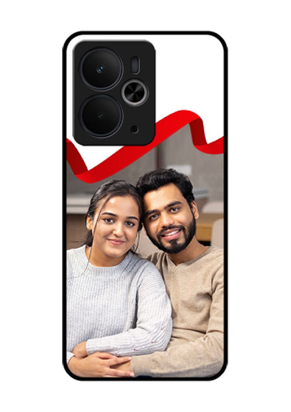 Realme 14T 5G Custom Glass Phone Case - Red Ribbon Frame Design