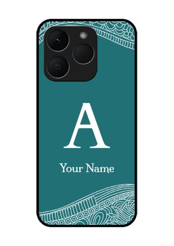Realme 15T 5G Custom Glass Phone Case - Line Art Pattern With Custom Name Design