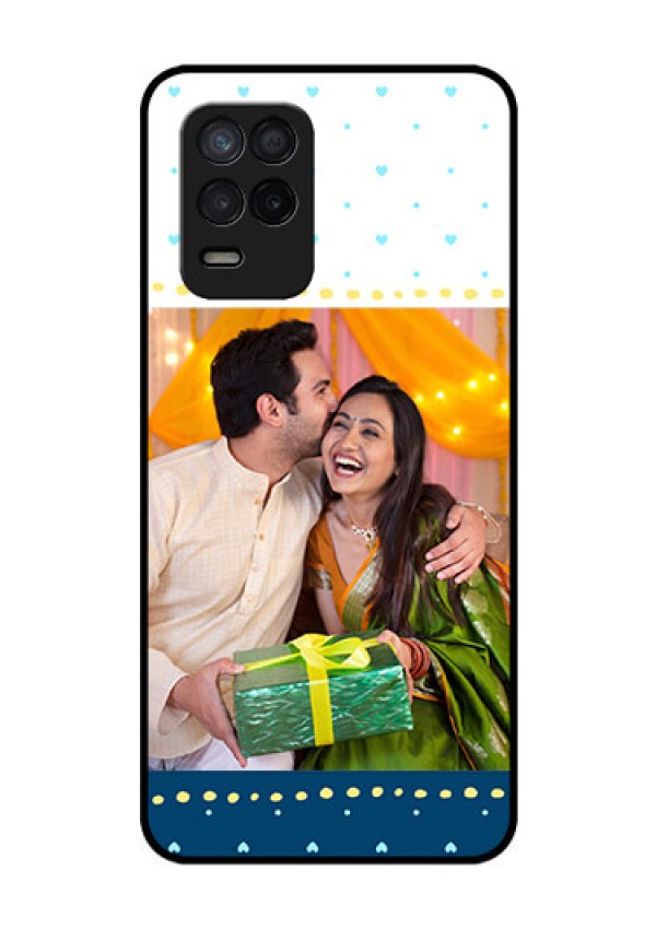 Realme 8 5G Personalized Glass Phone Case - White and Blue Abstract Design