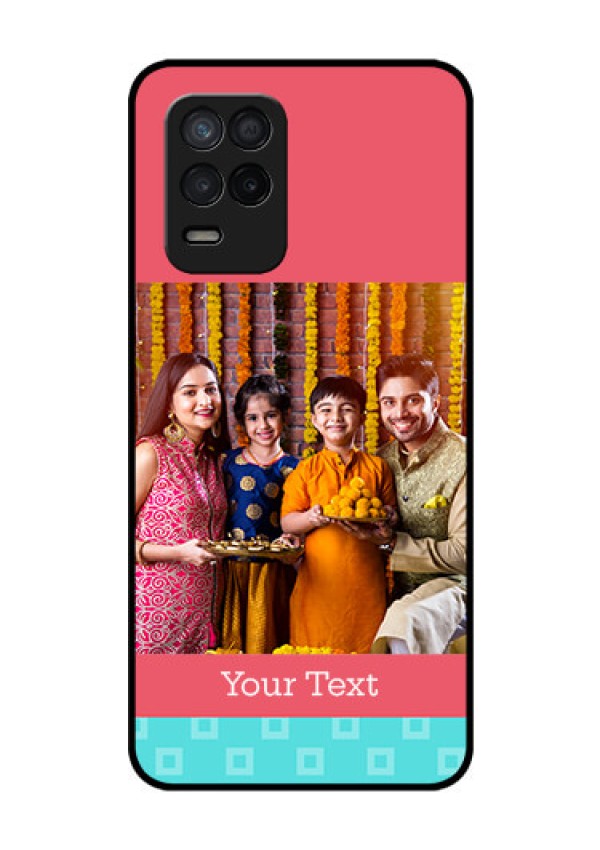 Realme 8 5G Personalized Glass Phone Case - Peach & Blue Color Design