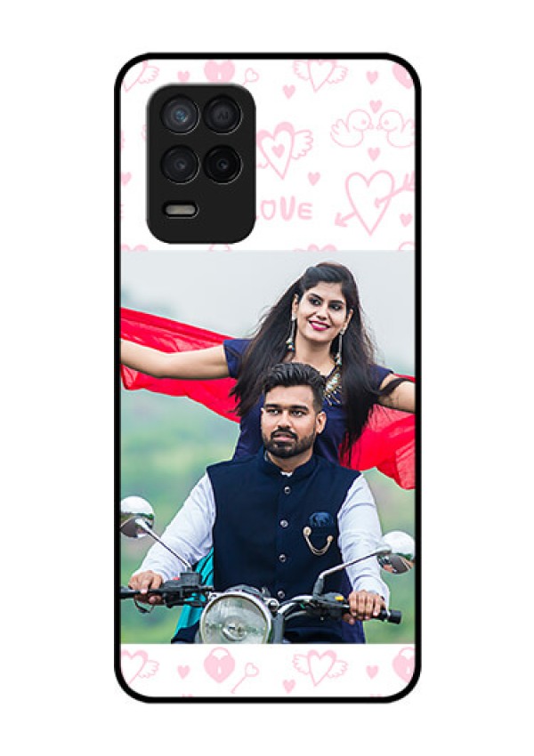 Realme 8 5G Custom Glass Mobile Case - Pink Flying Heart Design