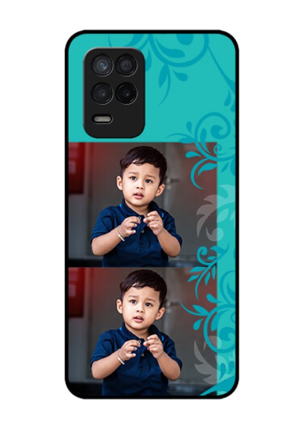 Realme 8 5G Personalized Glass Phone Case - with Photo and Green Floral Design 