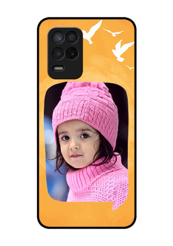Realme 8 5G Personalized Glass Phone Case - Water Color Design with Bird Icons
