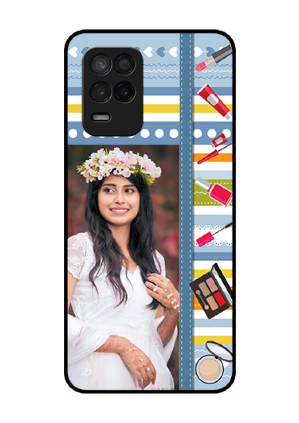 Realme 8 5G Personalized Glass Phone Case - Makeup Icons Design