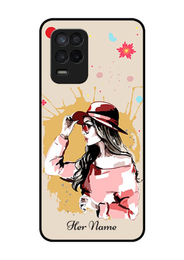 Realme 8 5G Photo Printing on Glass Case - Women with pink hat Design