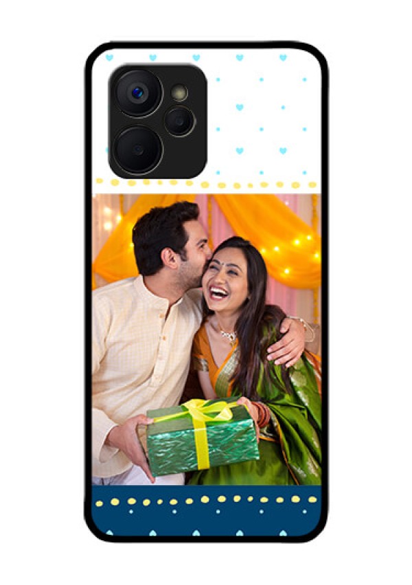 Realme 9i 5G Personalized Glass Phone Case - White and Blue Abstract Design